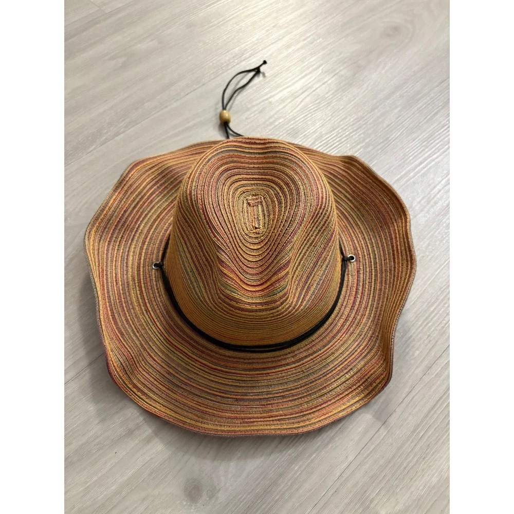 American Hat Makers Hat Women Multi Color Striped Sun Wide Brim Cowboy One Size
